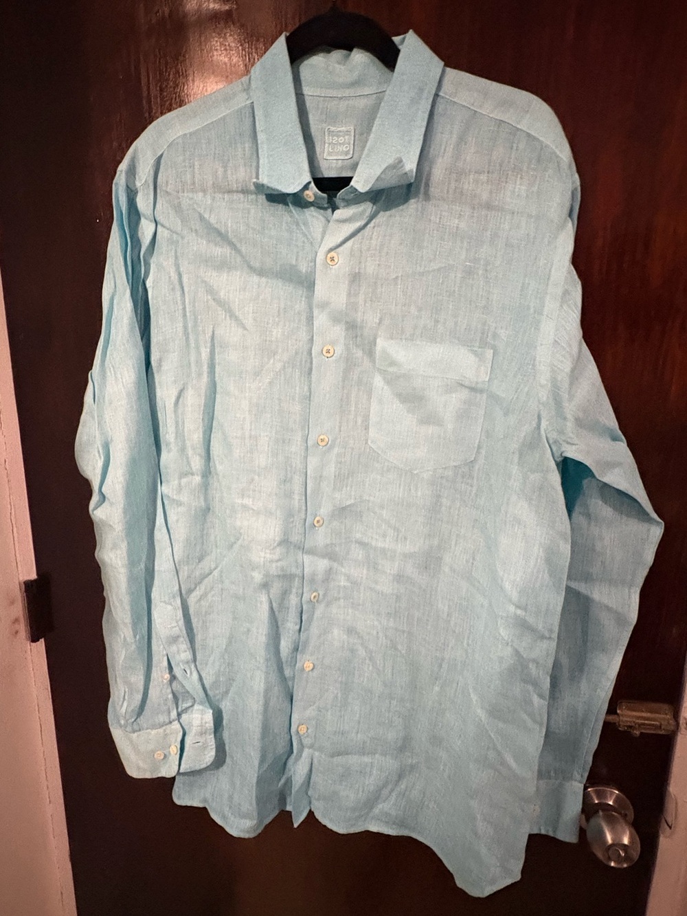 Men's Casual Light Blue Button-Down Linen Shirt. Size XXL.